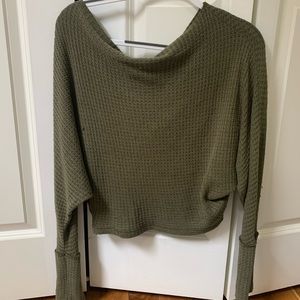 Green free people off the shoulder sweater